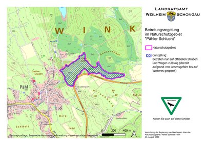Karte der Betretungsregelung im Naturschutzgebiet Pähler Schlucht