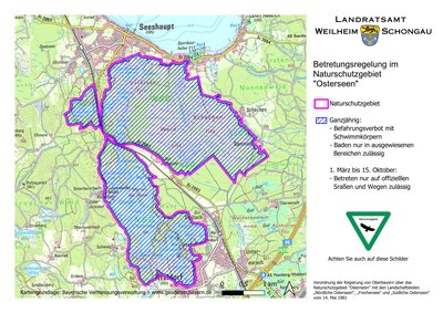 Karte der Betretungsregelung im Naturschutzgebiet "Osterseen"
