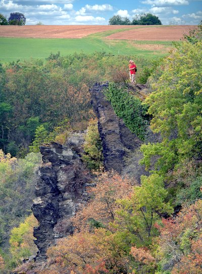Der Ausoniusstein, ein Naturschutzgebiete im Landkreis Mayen-Koblenz in der Gemarkung Lehmen, Ortsteil Moselsürsch, Teil des Moselsteigs.