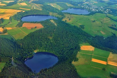 3 waterfilled maars in the Eifel, Germany. „Dauner Maare“ (Gemündener Maar, Weinfelder Maar, SchalkenmehrenerMaar). The Eifel has 75 maars, 9 thereof are waterfilled. Eifel-Maars are the classical...