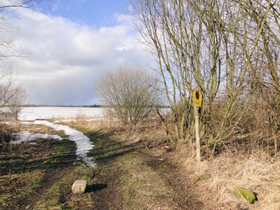 Frozen lake Dassower See in Zarnewenz, disctrict Nordwestmecklenburg, Mecklenburg-Vorpommern, Germany